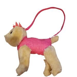 Poochie & Co Yellow Lab Pink Sequin Plush Purse